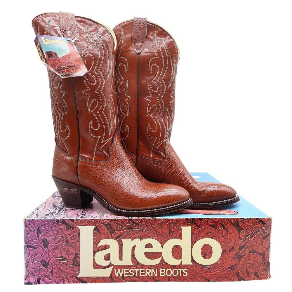 Laredo Vintage 900 Western Boots Women 10 B Brown Lizard Print NWT Deadstock‎